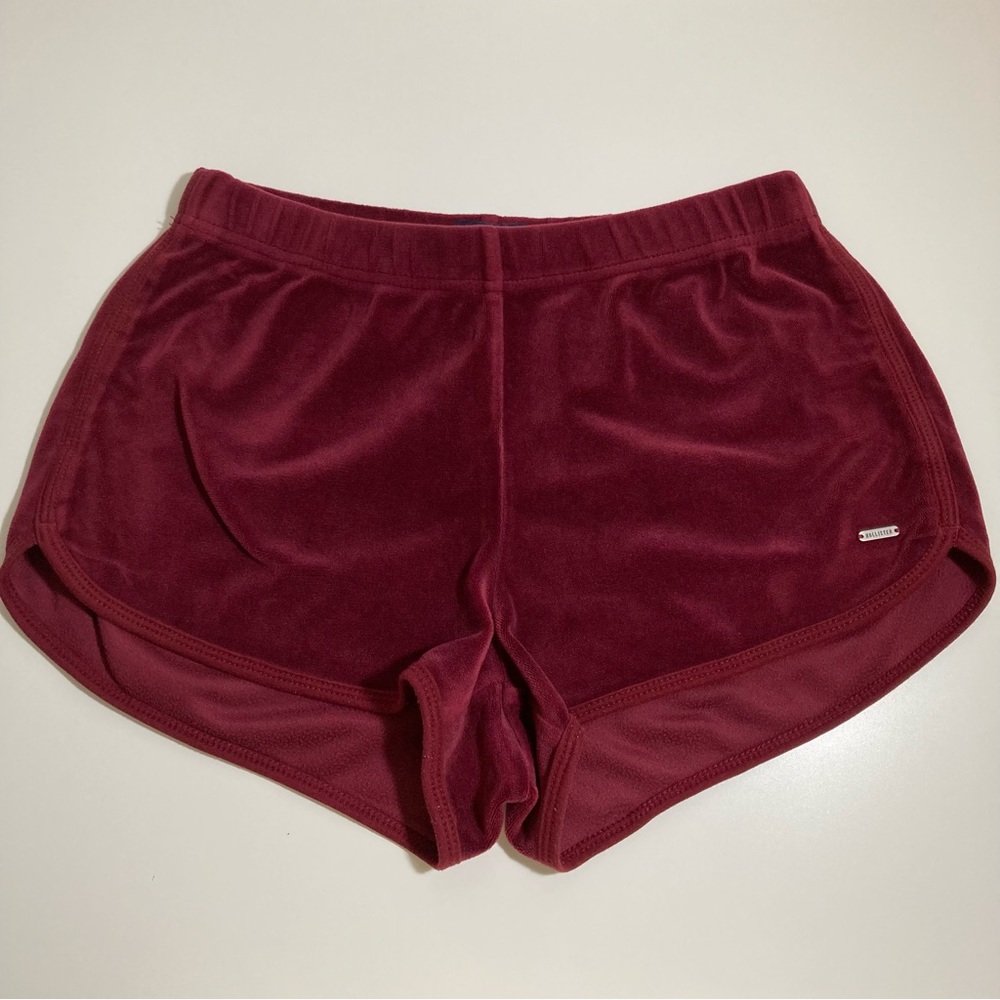 Hollister burgundy velvet curved hem shorts
